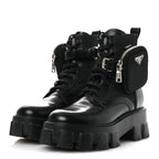 Prada Spazzolato Rois Nylon Metal Triangle Logo Monolith Pouch Pocket 55mm Boots 37 Black