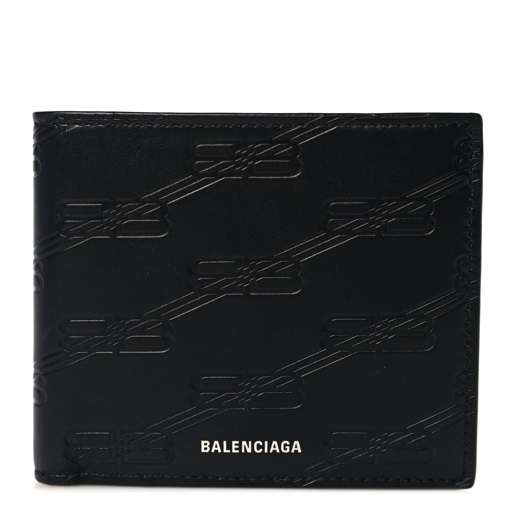 Balenciaga Calfskin BB Monogram Embossed Bi-Fold Wallet Black White