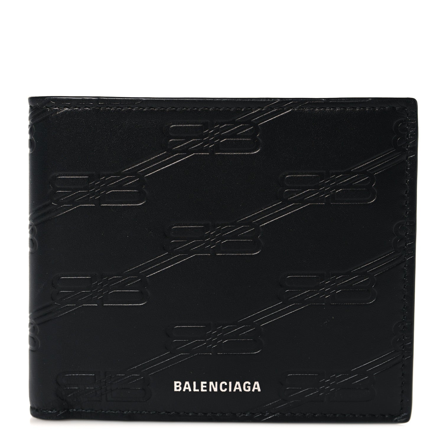 Balenciaga Calfskin BB Monogram Embossed Bi-Fold Wallet Black White