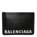 Balenciaga Calfskin Logo Large Cash Pouch With Handle Black White