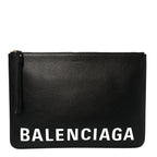 Balenciaga Calfskin Logo Large Cash Pouch With Handle Black White
