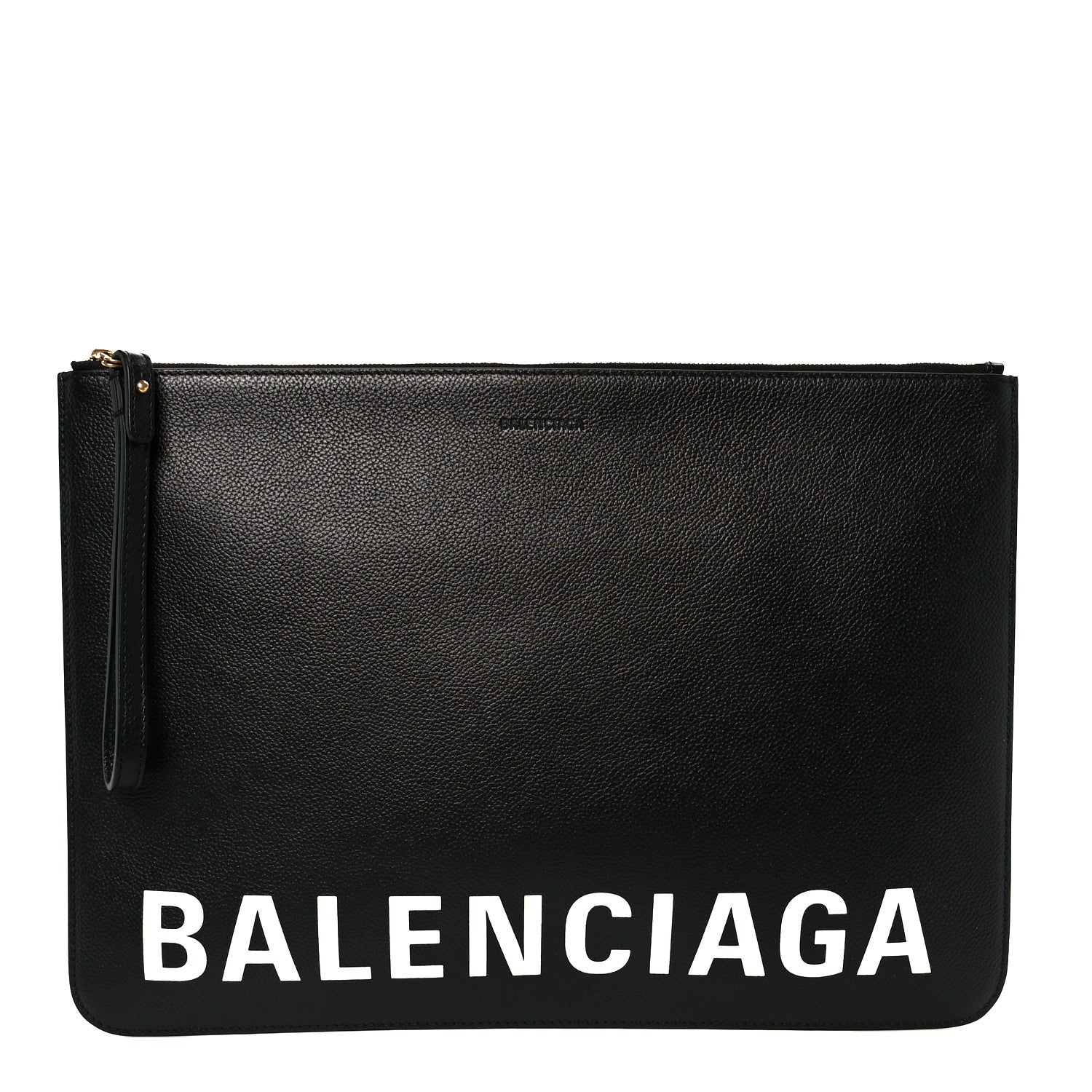 Balenciaga Calfskin Logo Large Cash Pouch With Handle Black White