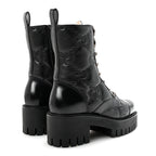 Gucci Cordovan Lux Nappa GG Matelasse Lace Up 60mm Combat Boots 35.5 Black