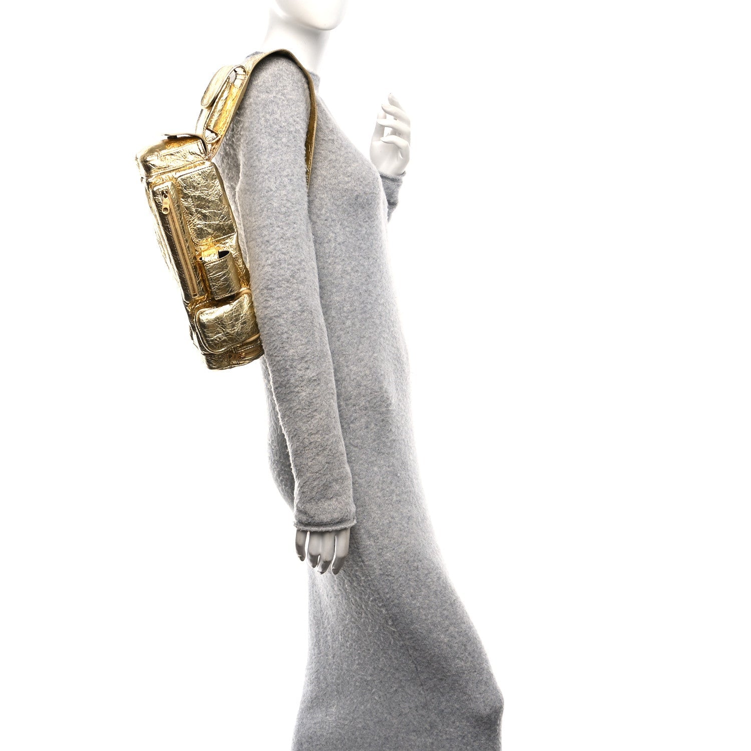 Balenciaga Metallized Agneau Arena Superbusy XS Sling Zip Shoulder Bag Gold