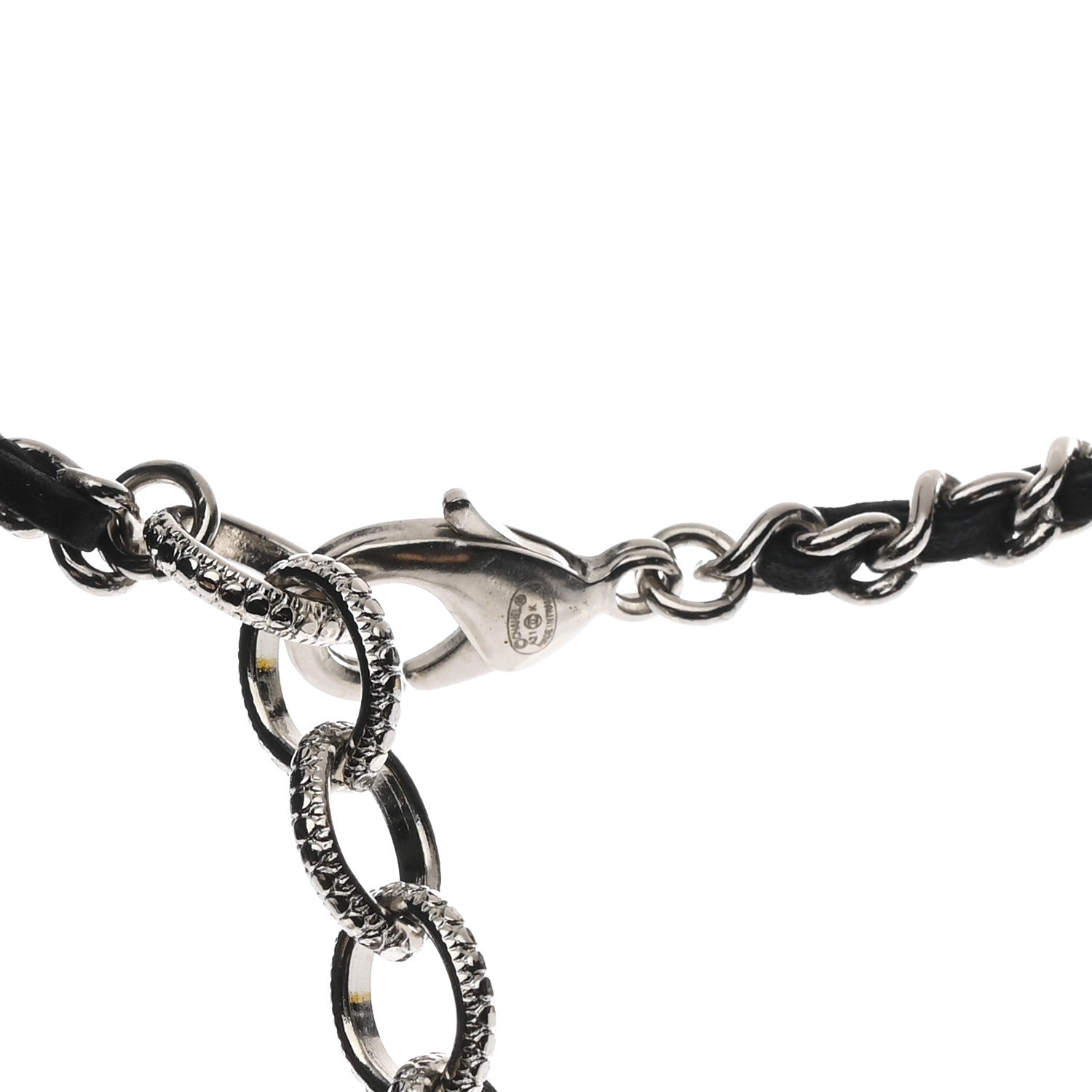 Chanel Resin Crystal Lambskin Ball Mirror Necklace Black Silver