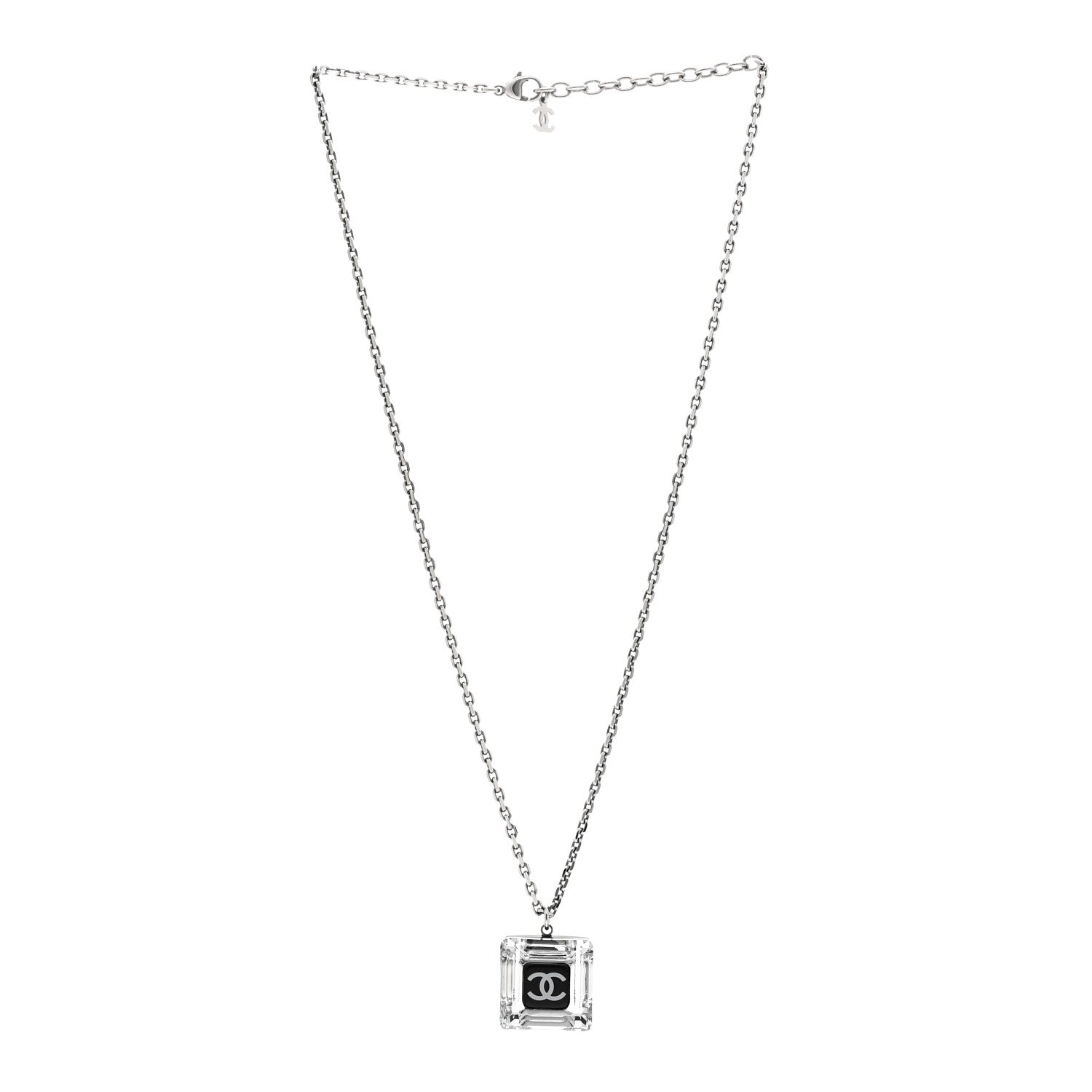 Chanel Resin Strass Geometric Square CC Necklace Black