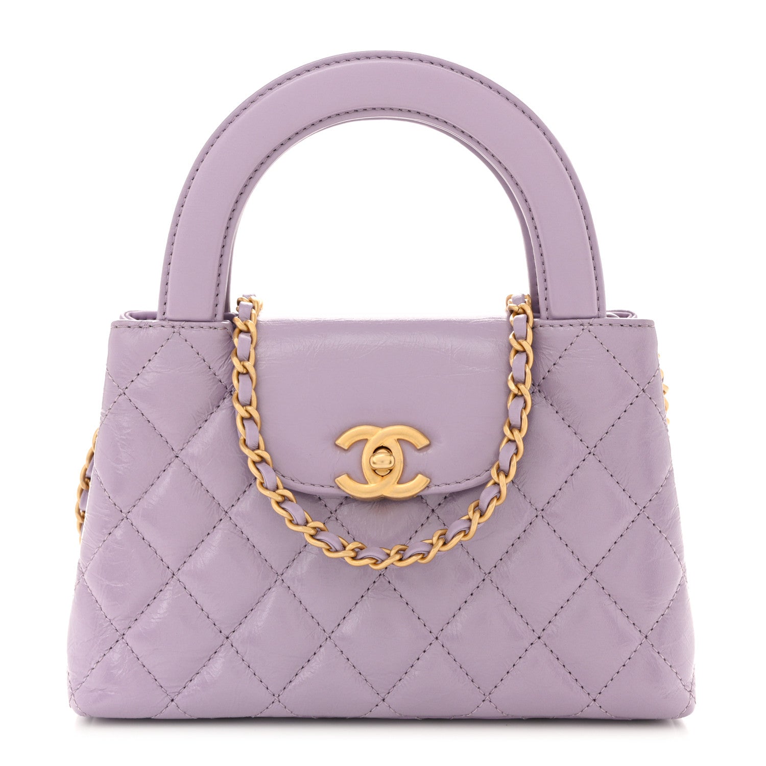 Chanel Shiny Aged Calfskin Quilted Nano Kelly Shopper Lilac