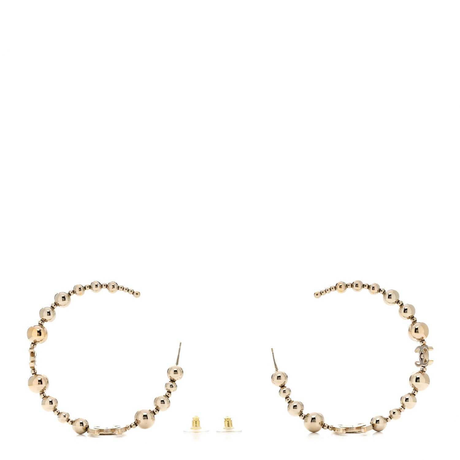 Chanel Metal Bead CC Hoop Earrings Gold