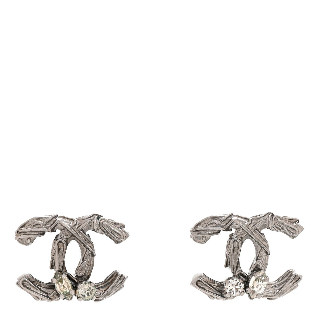 Chanel Crystal CC Earrings Silver