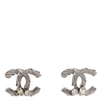 Chanel Crystal CC Earrings Silver