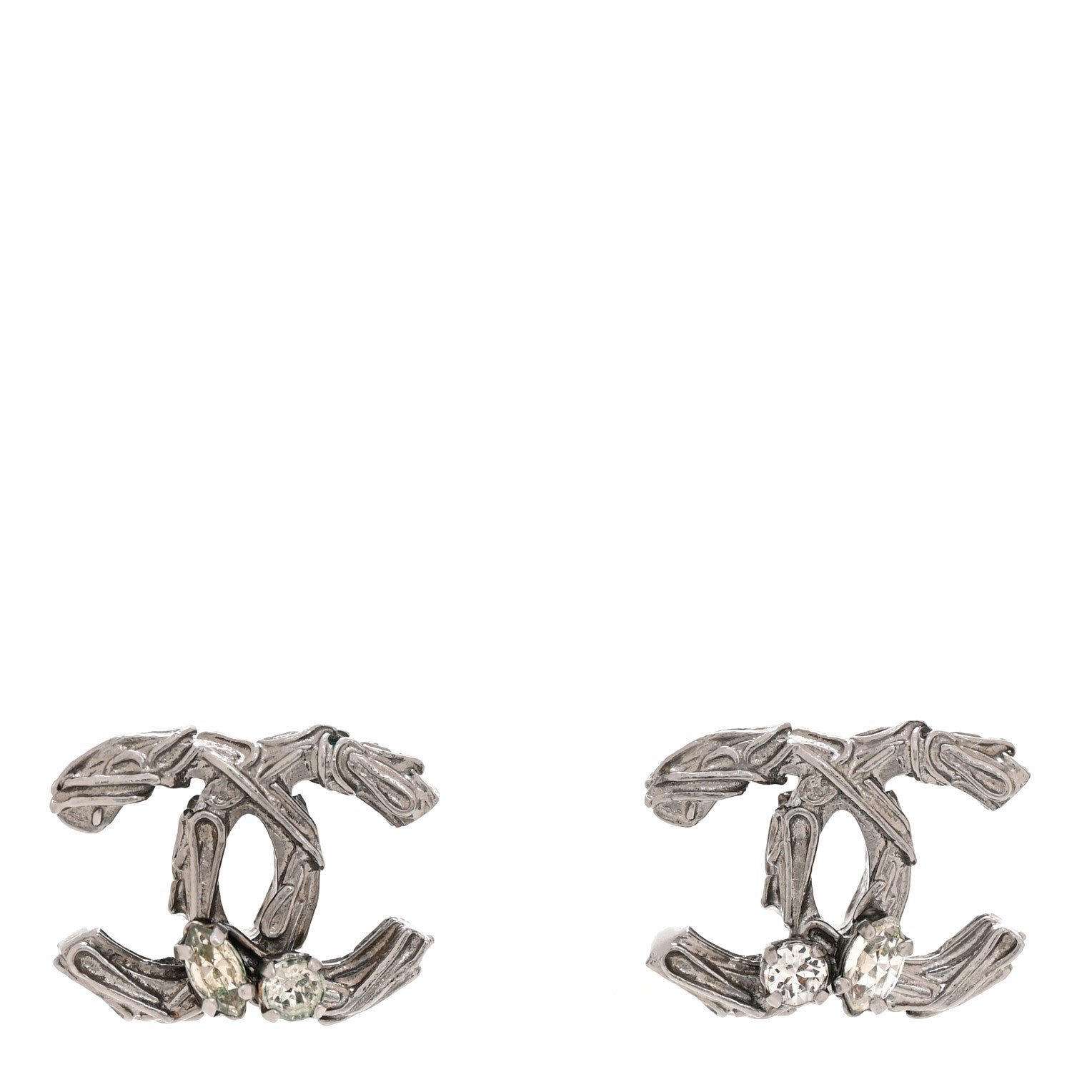 Chanel Crystal CC Earrings Silver