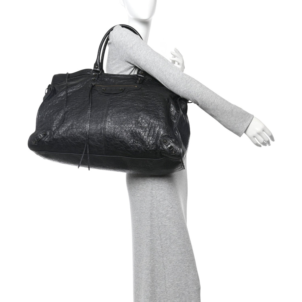 Balenciaga Arena Lambskin Brass Hardware Le City Travel Bag Black
