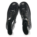 Chanel Shiny Lambskin Quilted Lace Up Combat Boots 38.5 Black