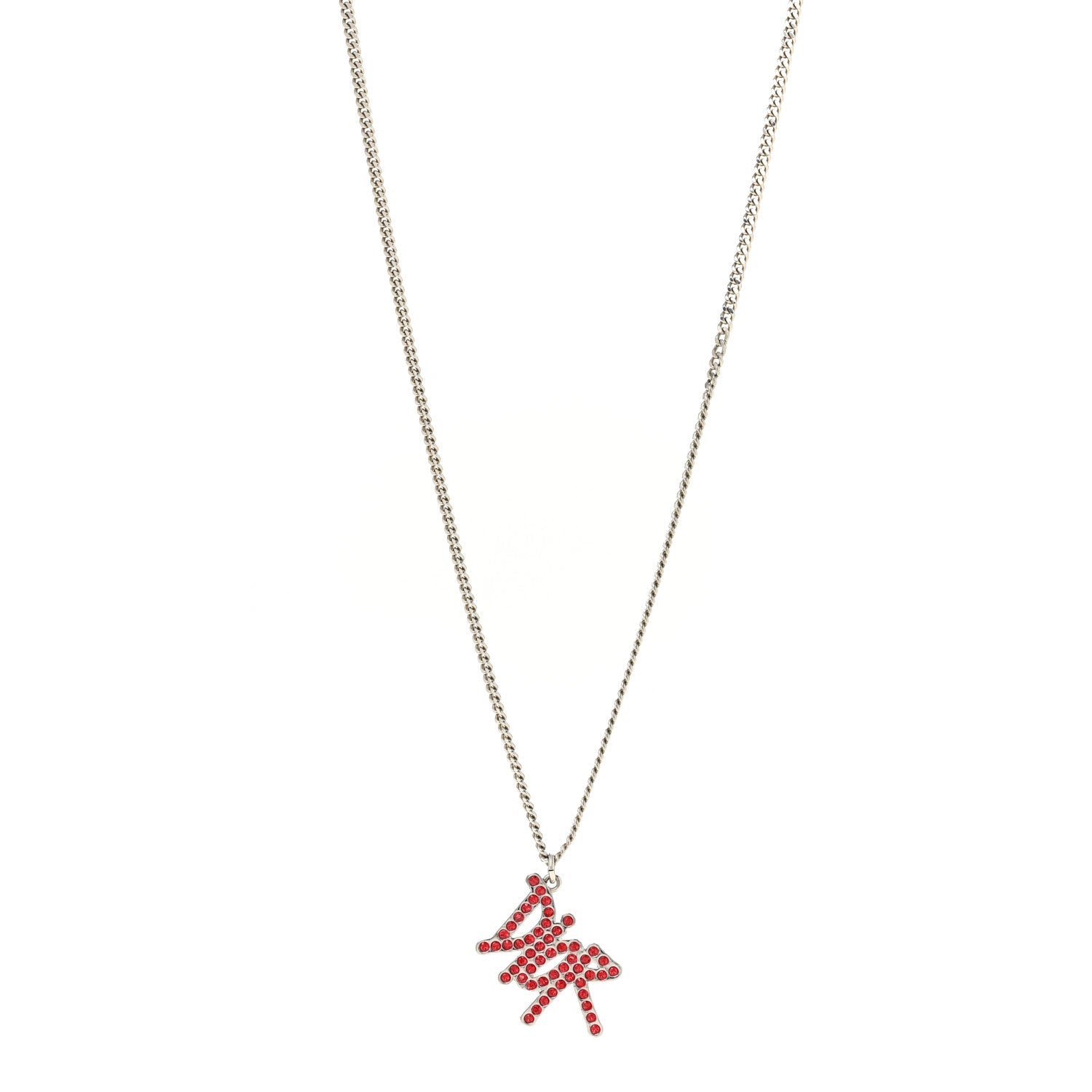 Christian Dior X SHAWN STUSSY Crystal Logo Pendant Necklace Red