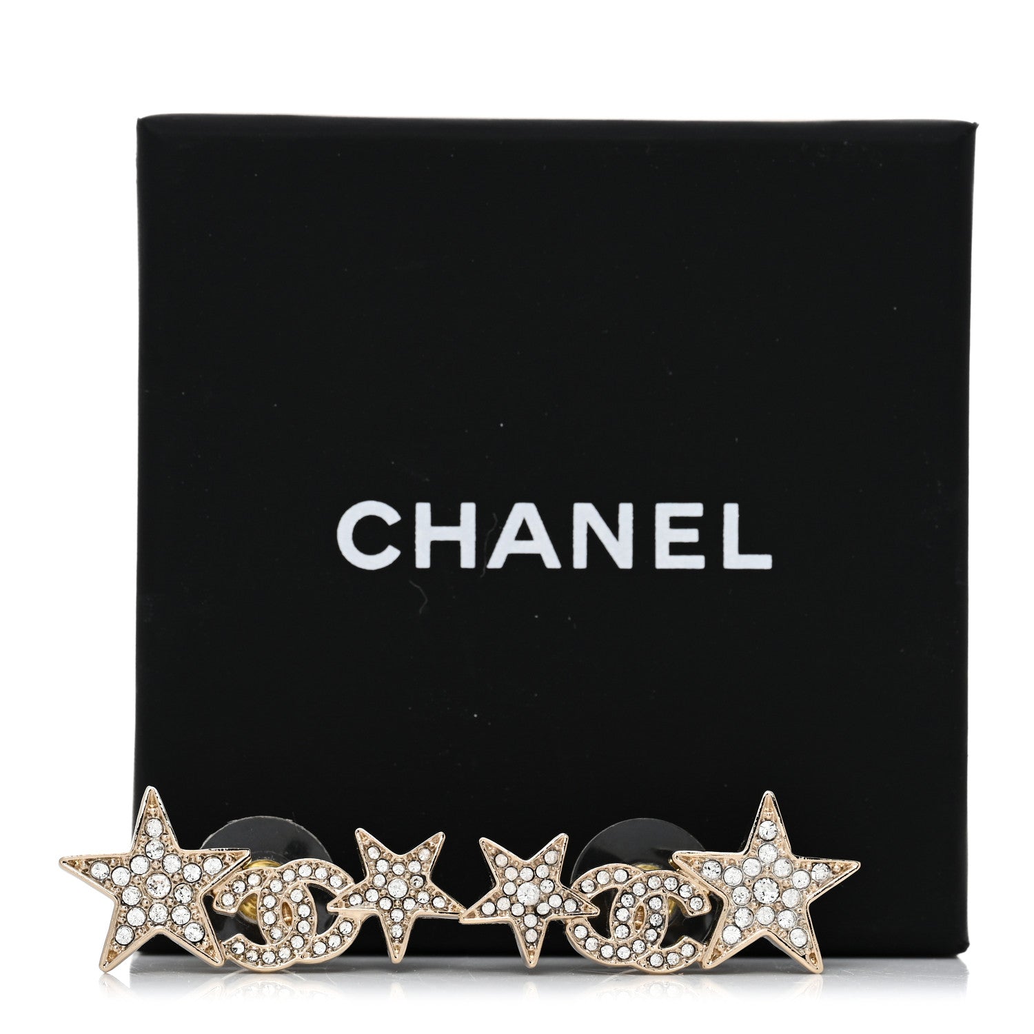 Chanel Crystal Star CC Earrings Gold