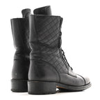 Chanel Calfskin Quilted Lace Up Combat Boots  38 Black