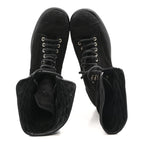 Chanel Suede Quilted Lace Up Combat Boots 38.5 Black