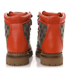 Gucci X THE NORTH FACE Monogram Textured Calfskin Hiking Ankle Boots 37 Beige Ebony Deep Orange