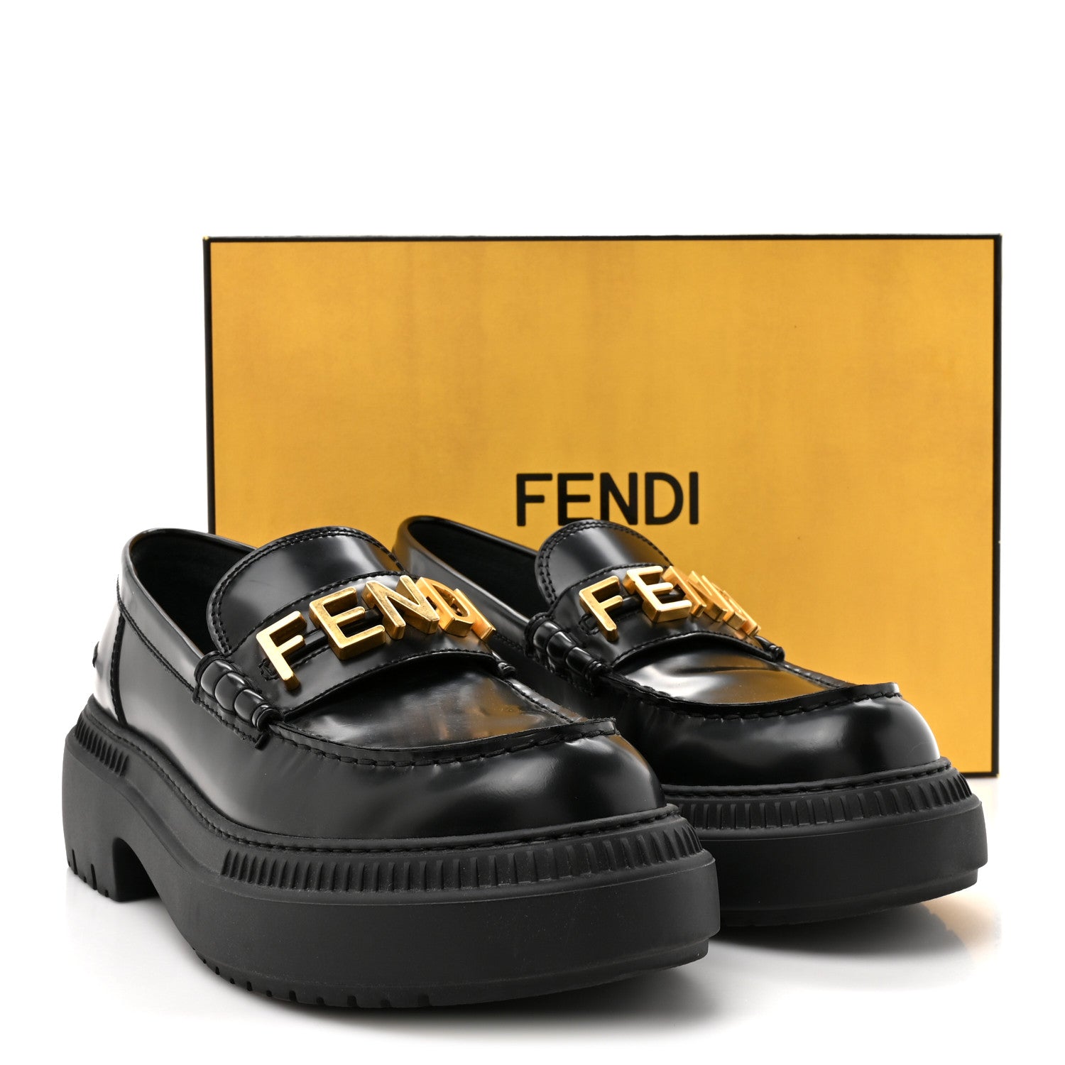 Fendi Vitello Abrasivato Fendigraphy 50mm Loafers 40.5 Black