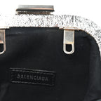 Balenciaga Metallic Textured Calfskin Logo Cloud Coin Purse With Strap Silver