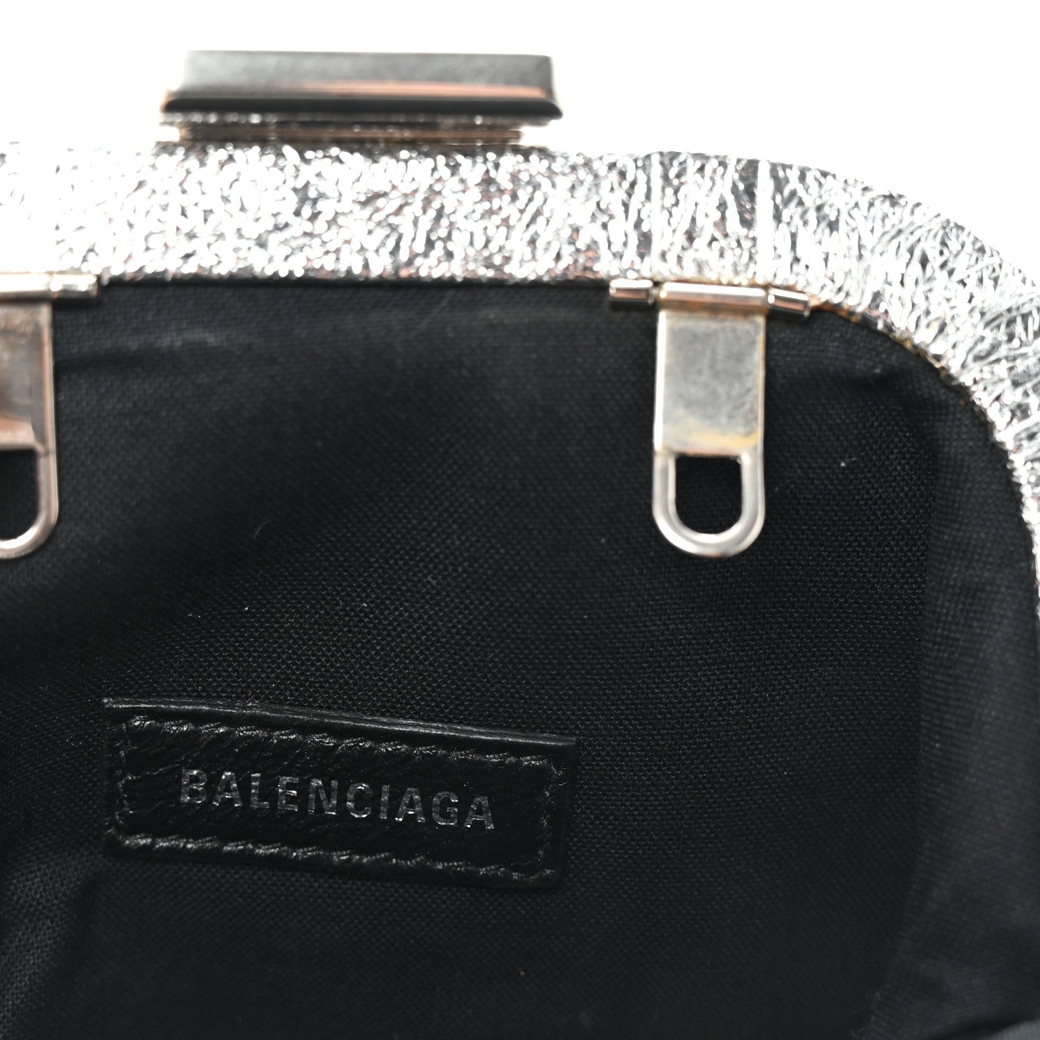 Balenciaga Metallic Textured Calfskin Logo Cloud Coin Purse With Strap Silver