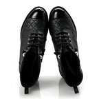 Chanel Pearly Calfskin Patent Calfskin Lace Up Combat Boots 37 Black