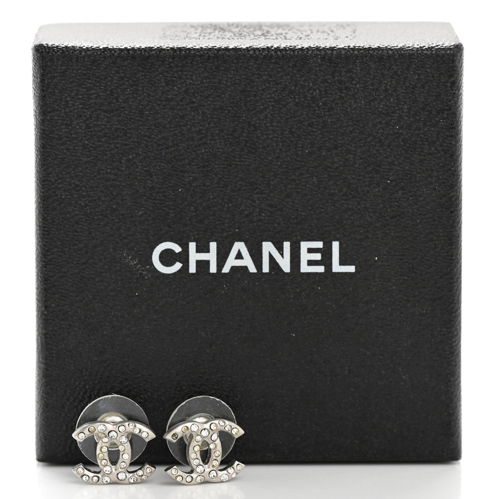 Chanel Crystal CC Earrings Silver