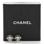 Chanel Crystal CC Earrings Silver