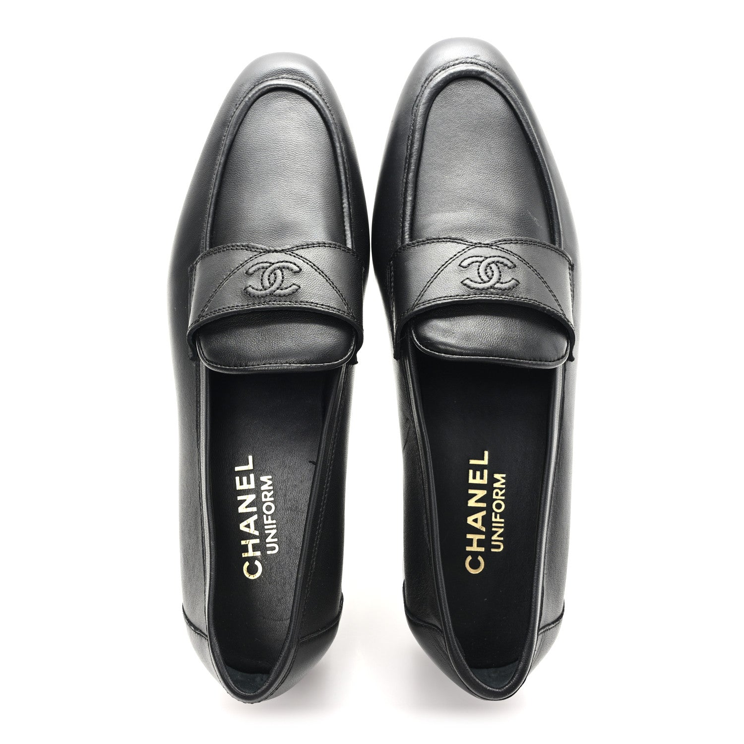 Chanel Lambskin Mens Stitched CC Loafers 42 Black