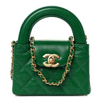 Chanel Shiny Aged Calfskin Quilted Mini Nano Kelly Shopper Green