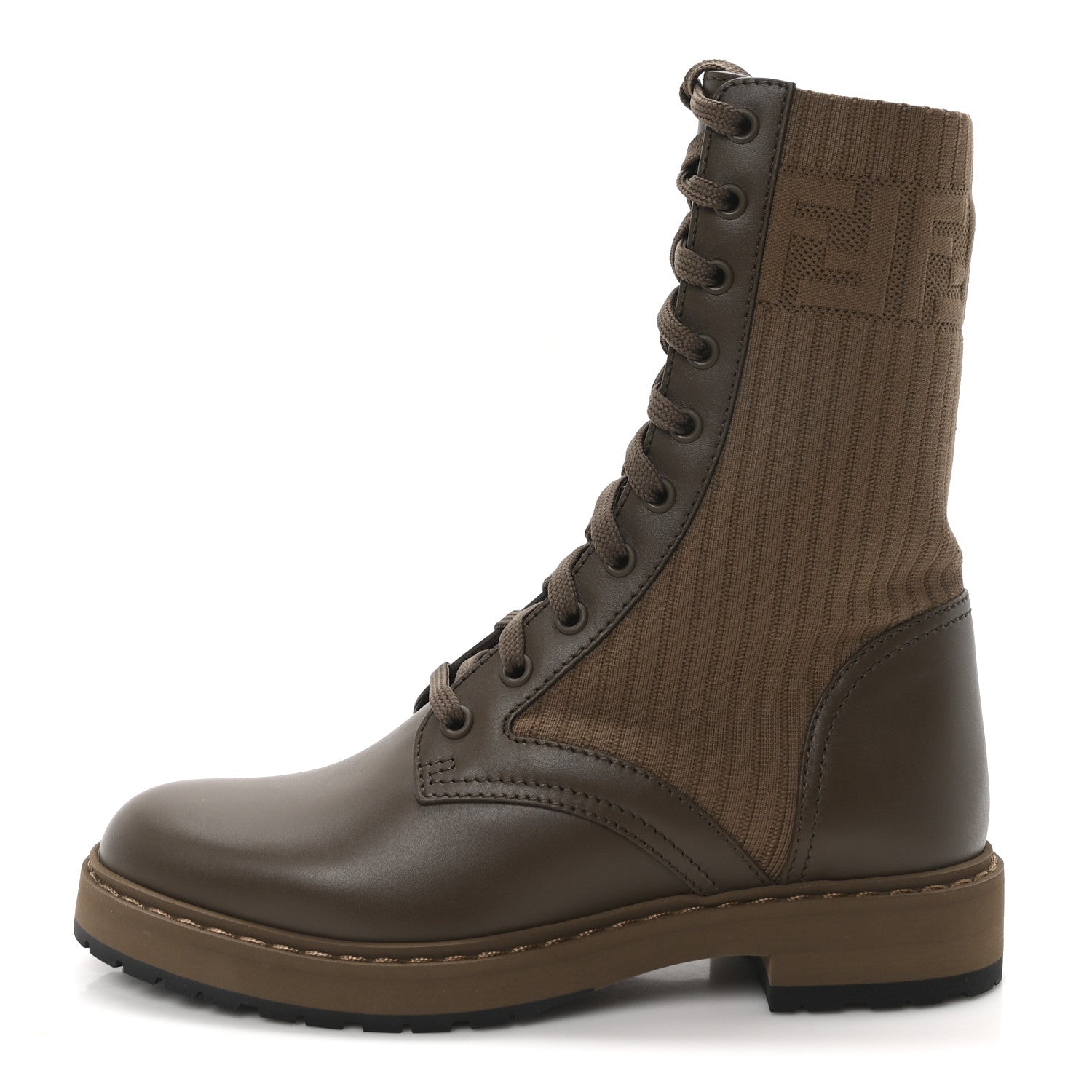 Fendi Vitello Stretch Fabric FF Rockoko Biker Boots 37 Maya Chocolate
