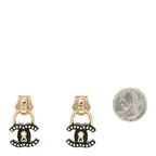 Chanel Metal Resin Crystal Pearl CC Lock Drop Earrings Gold Black