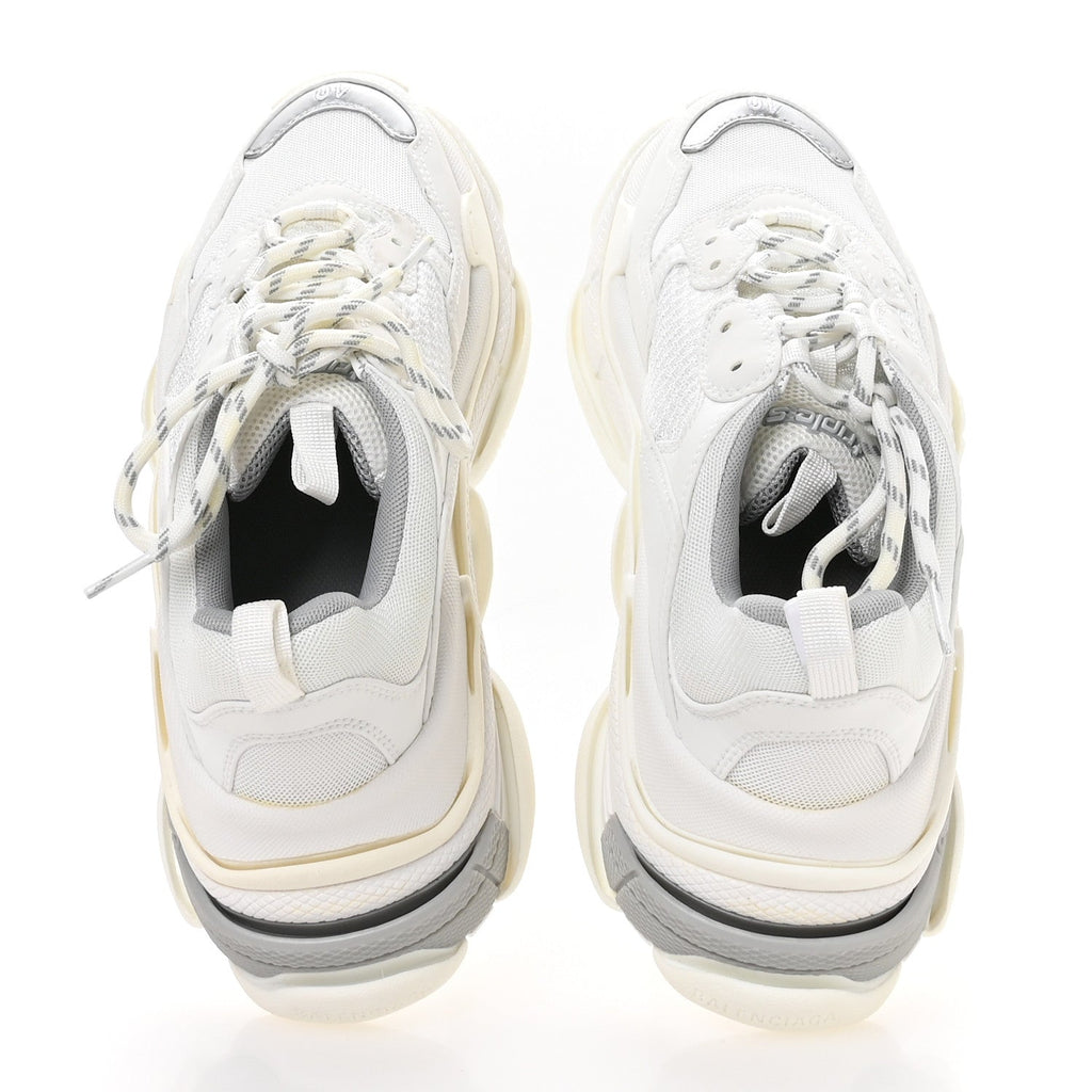 Balenciaga Fabric Mesh Bi-Color Womens Triple S Sneakers 40 White Metal Grey
