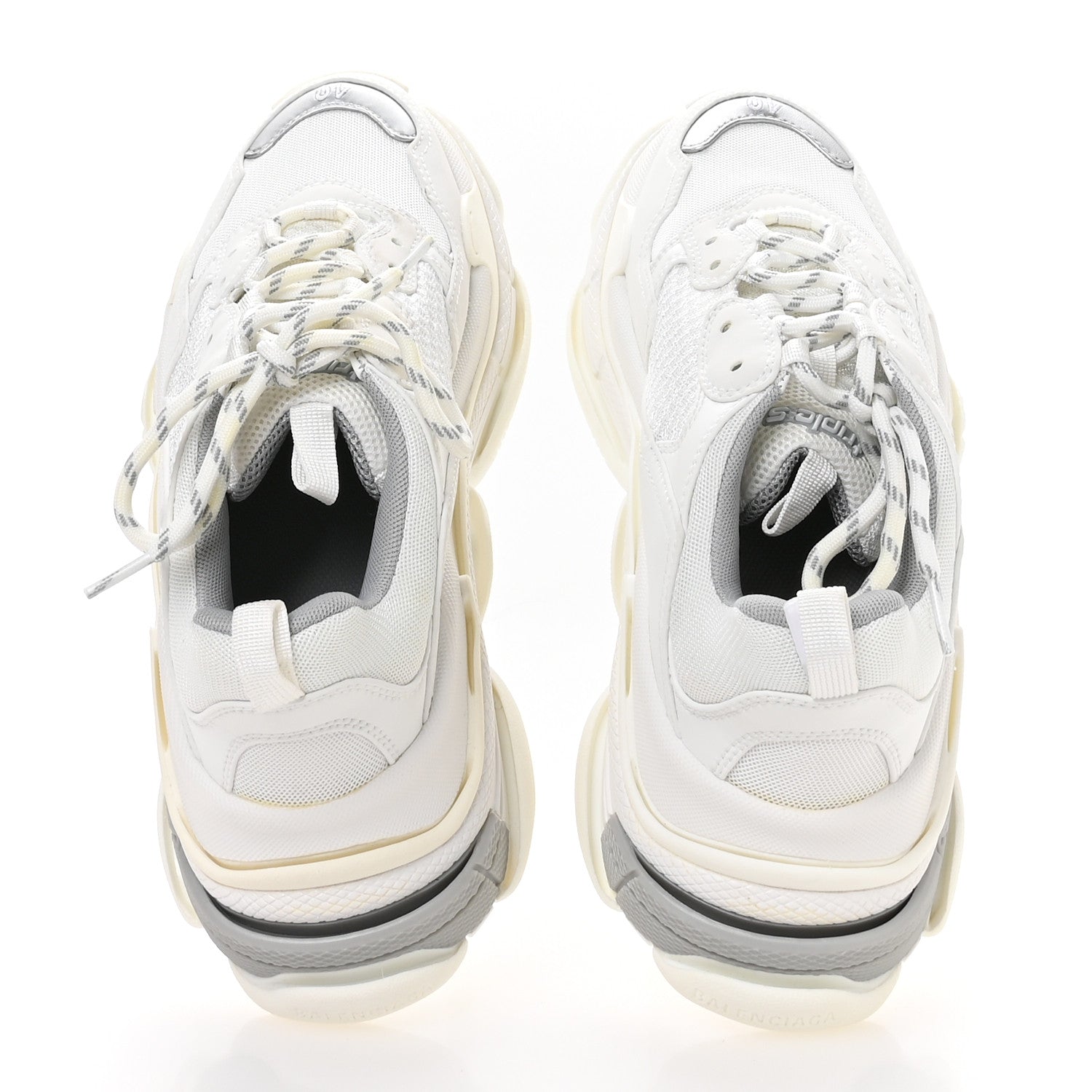 Balenciaga Fabric Mesh Bi-Color Womens Triple S Sneakers 40 White Metal Grey