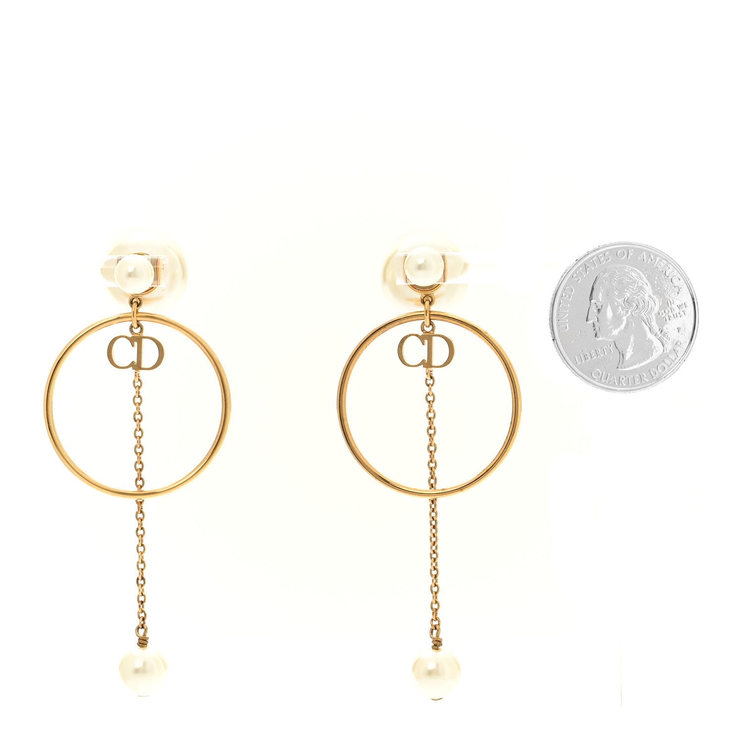 Christian Dior Pearl Tribales Dangle Chain Earrings Gold