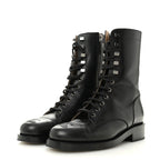 Chanel Calfskin Lace Up Combat Boots 37.5 Black