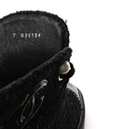 Chanel Tweed Patent Calfskin Pearl Combat Short Boots 37  Black Grey Blue