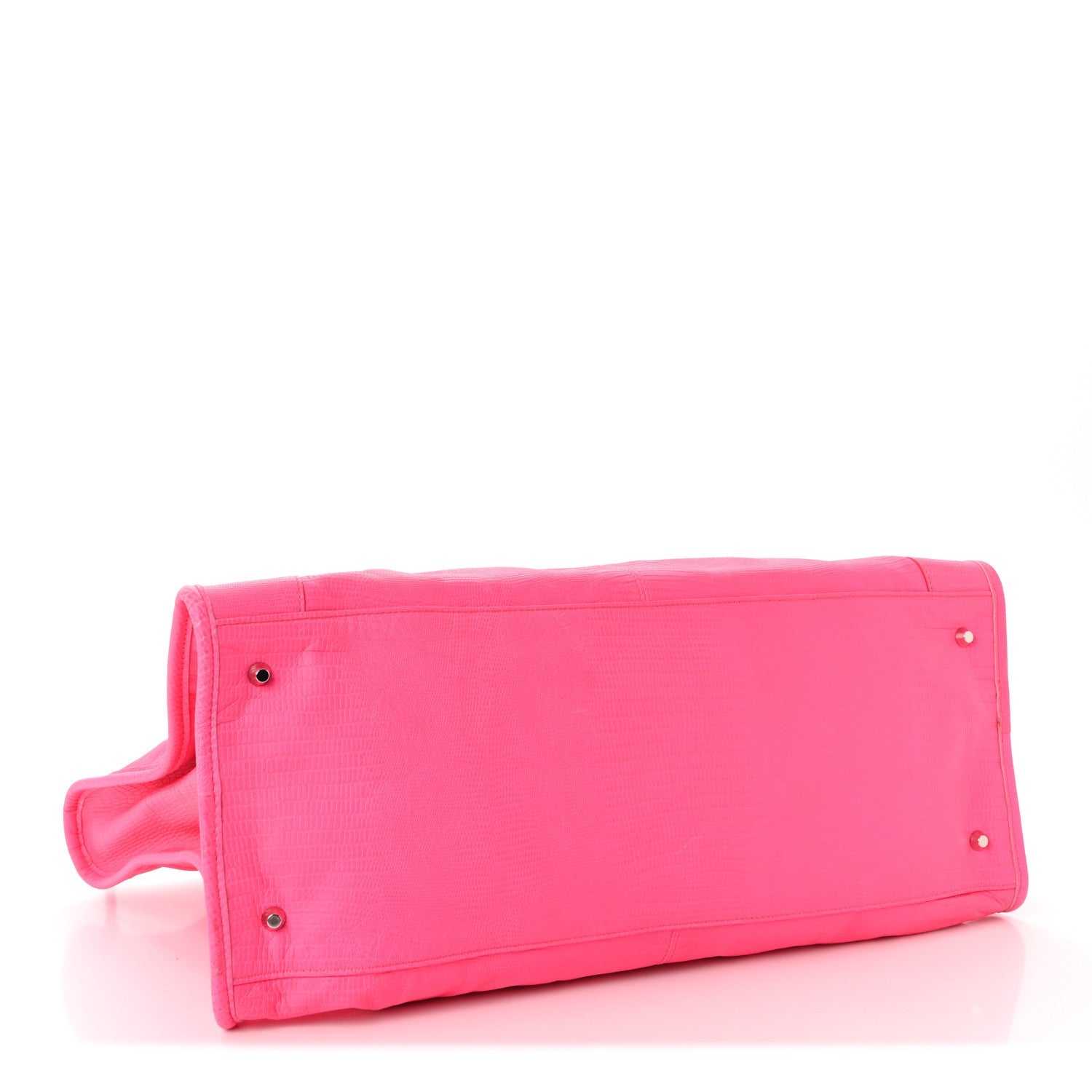 Balenciaga Calfskin Lizard Embossed Silver Hardware Work Rose Fluo