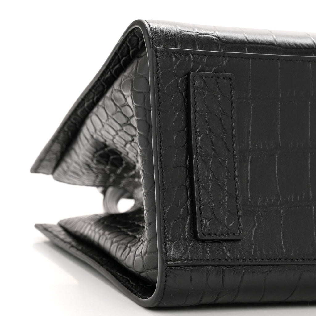 Balenciaga Calfskin Crocodile Embossed Medium Sharp Tote Black