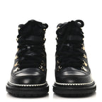 Chanel Calfskin Lambskin Lace Up Boots 37.5 Black