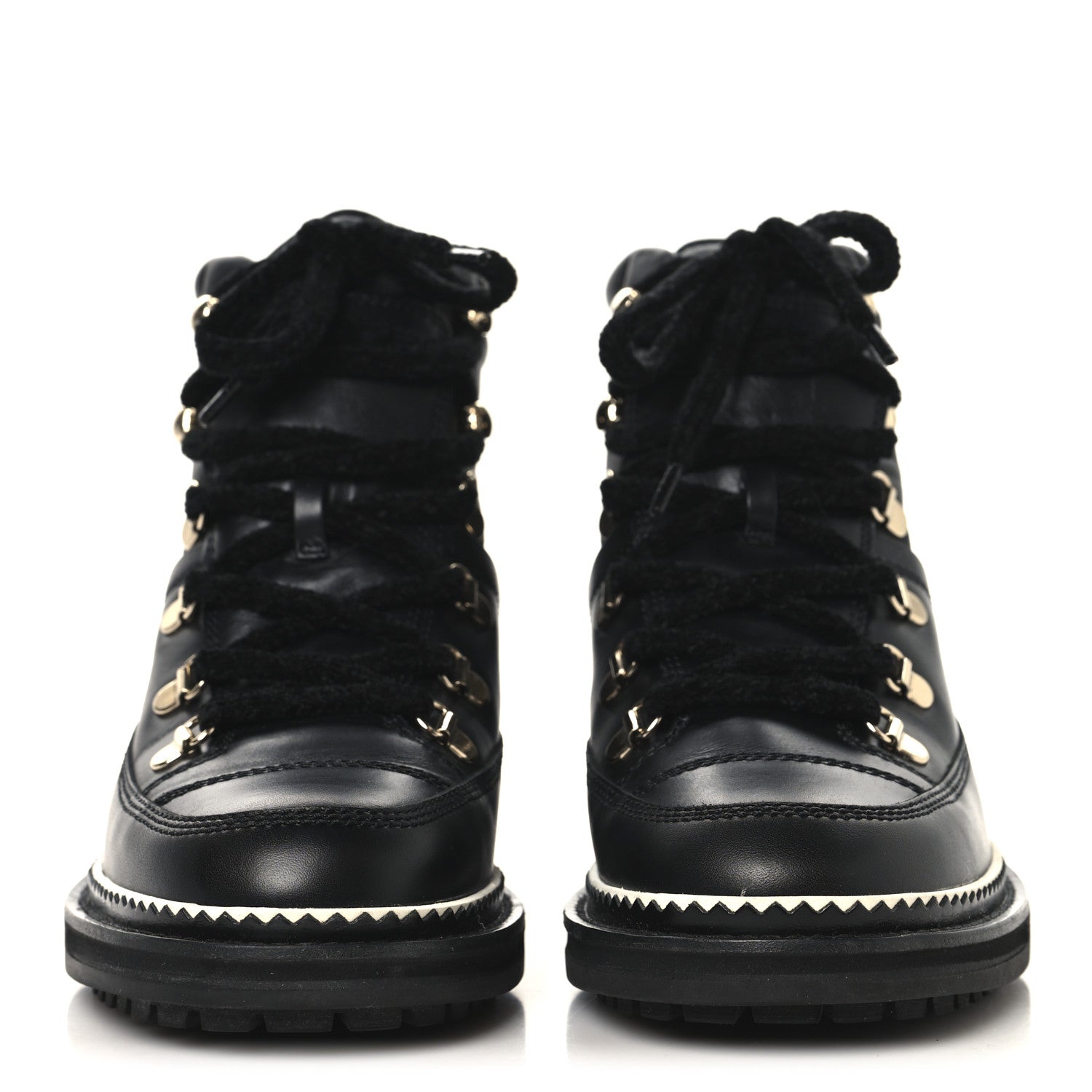 Chanel Calfskin Lambskin Lace Up Boots 37.5 Black