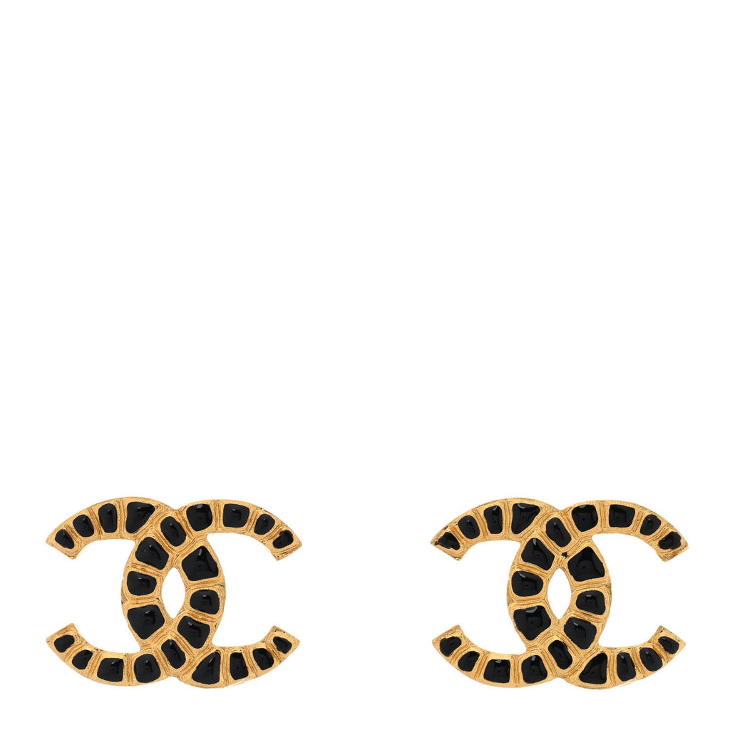 Chanel Resin Along The Nile CC Earrings Gold Black