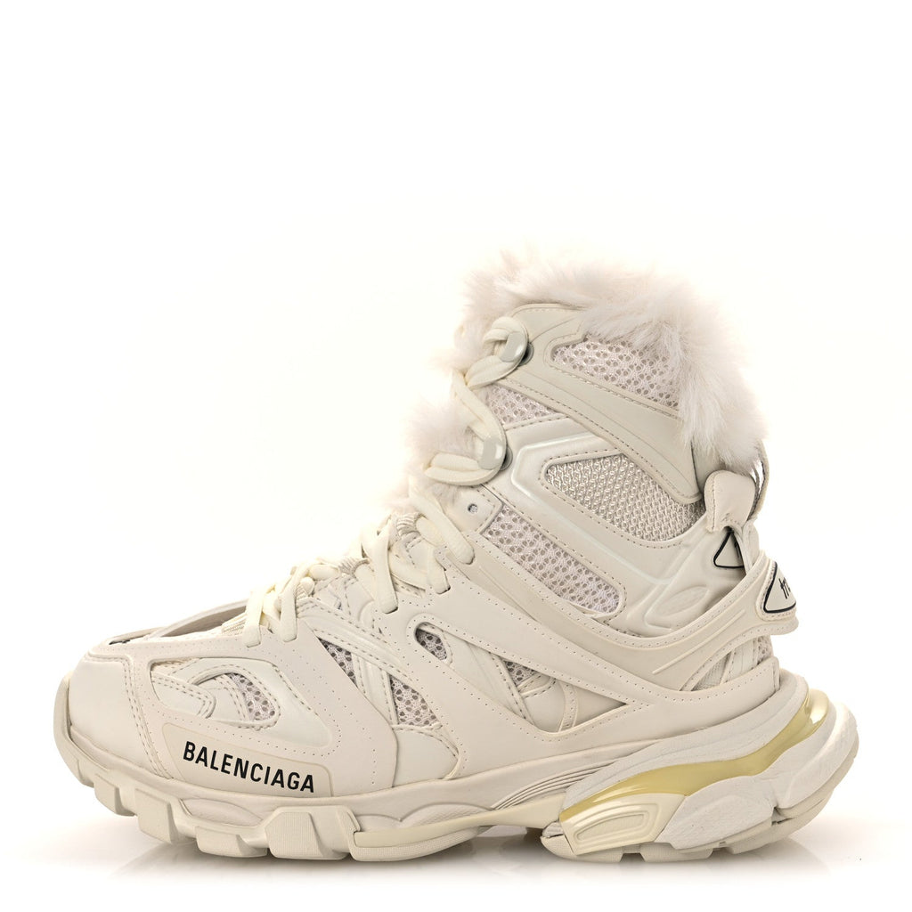 Balenciaga Mesh Nylon Faux Fur Womens Track Hike Sneakers 37 White