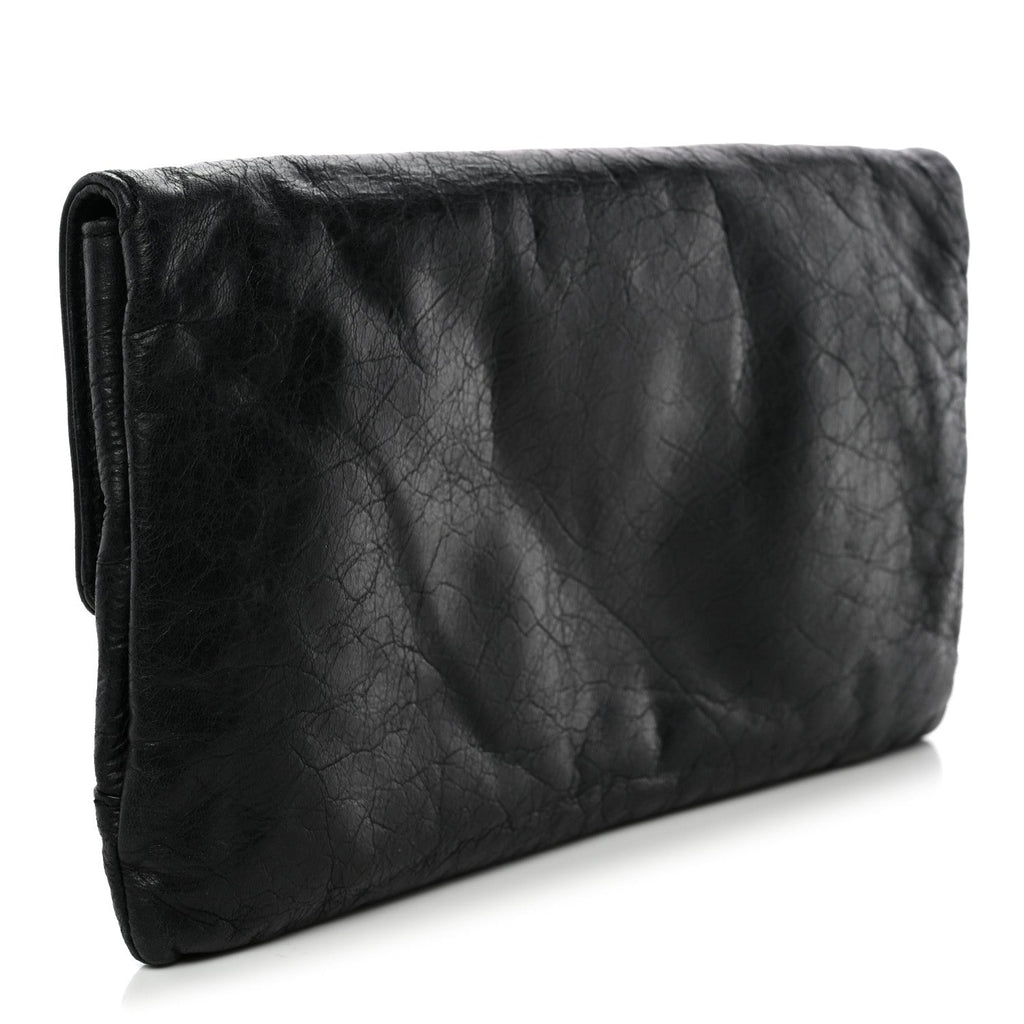 Balenciaga Agneau Giant 12 Silver Hardware Envelope Clutch Black