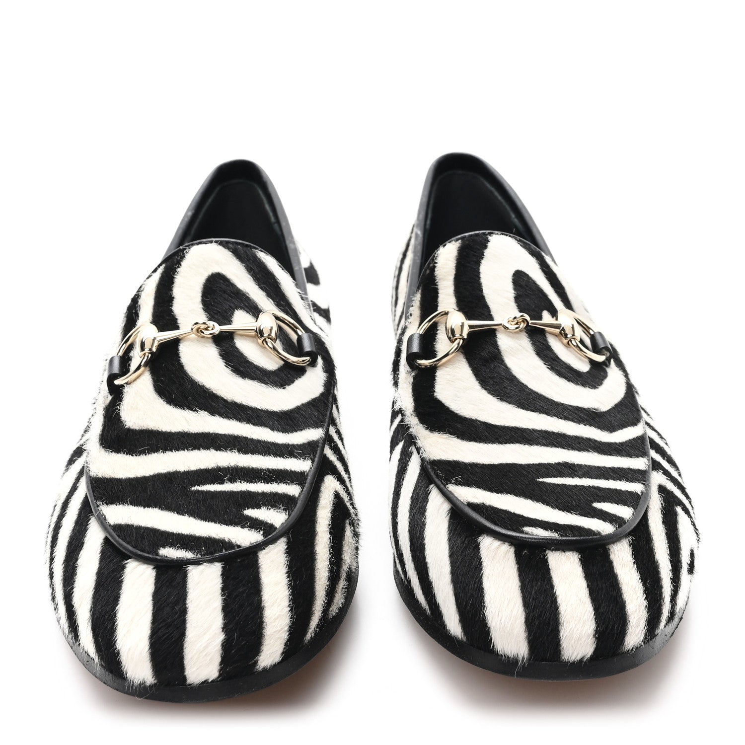 Gucci Pony Hair Zebra Print Womens Horsebit Moccasin Loafers 37.5 Black White