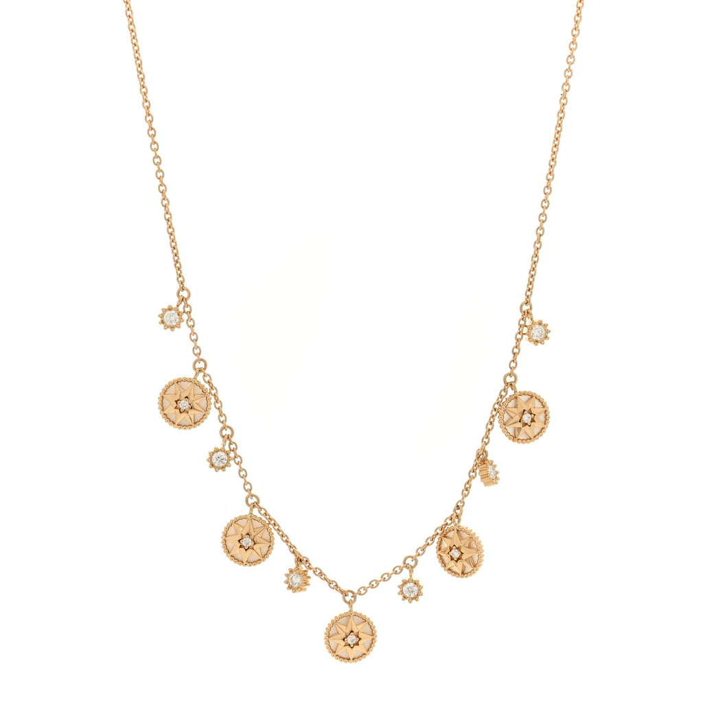Christian Dior 18K Yellow Gold Diamond Mother of Pearl Rose Des Vents 5-Station Necklace