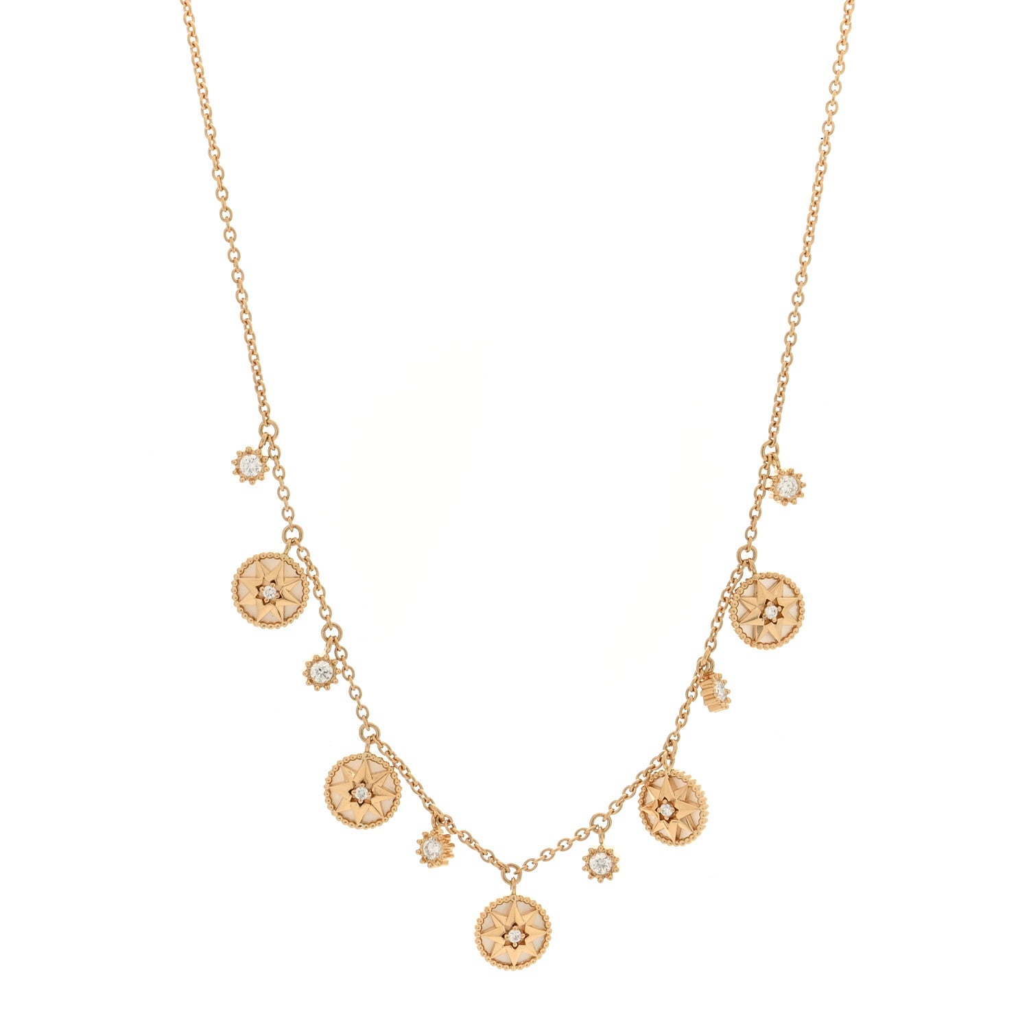 Christian Dior 18K Yellow Gold Diamond Mother of Pearl Rose Des Vents 5-Station Necklace