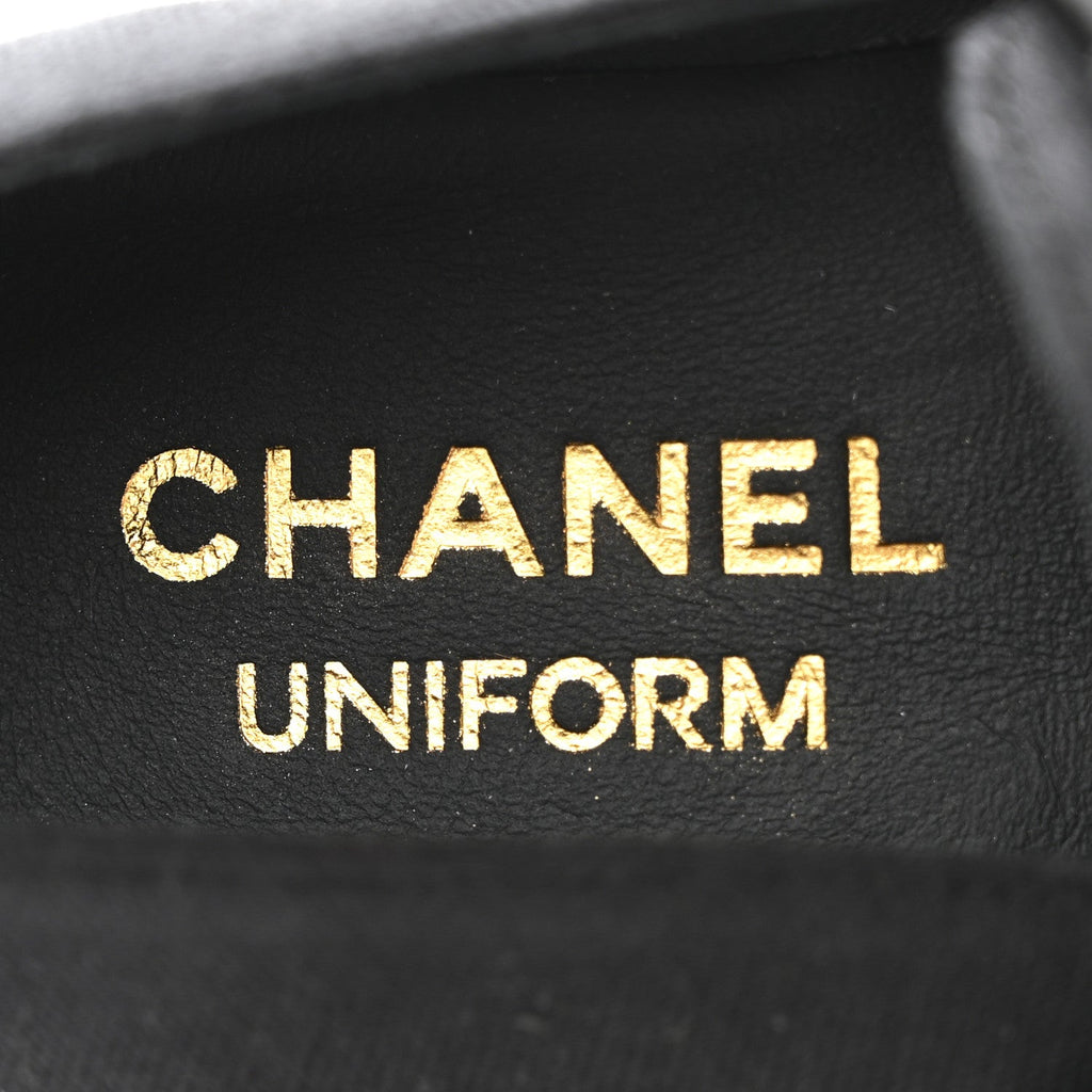 Chanel Calfskin Elastic Lace Up Cap Toe CC Loafers 37 Black