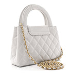 Chanel Shiny Aged Calfskin Quilted Nano Kelly Shopper Light Grey