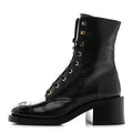 Chanel Shiny Calfskin Patent Cap Toe Lace Up Combat Boots 39 Black